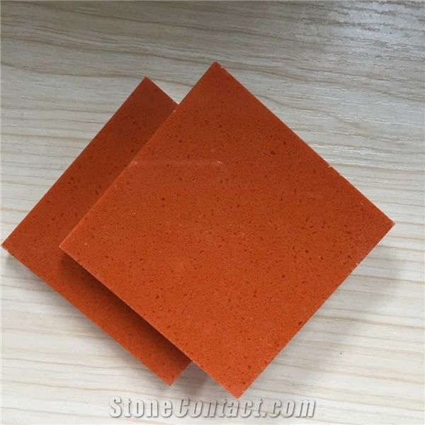 Engineered Quartz Stone for Kitchen and Bathroom Surfaces in Bright Orange Directly from China Manufacturer at Cheap Prices Standard Size 3000*1400mm and 3200*1600mm with Thickness 12/15/20/25/30mm