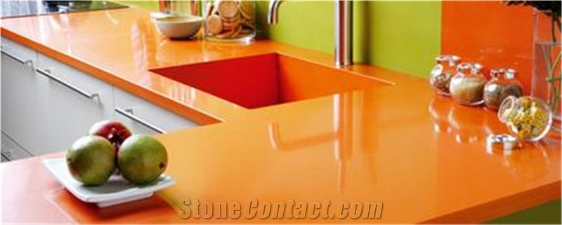 Oem Quartz Stone Service for Countertop in Bright Orange Surface,Easy to Maintain,Top Quality and Service,More Durable Than Granite,Slab Size 3200*1600 or 3000*1400