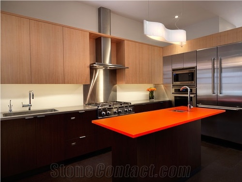 Orange Man-Made Quartz Stone Slabs&Tiles Fit for Building&Flooring Especially for Reception Countertop,Work Tops,Reception Desk,Table Top Design,Office Tops