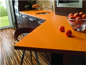Orange Quartz Stone Pre-Fabricated Counter Top with Iso/Nsf Certificate,Normally Produced Slab Size 118*55 and 126*63,Top Quality and Service,More Durable Than Granite