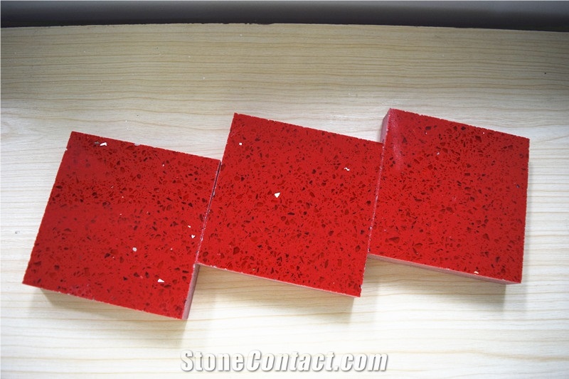 Professional and Experienced Wholesaler of Quartz Stone Slabs Color Crystal Red Fit for Building&Flooring Especially for Reception Countertop,Work Tops,Reception Desk,Table Top Design,Office Tops