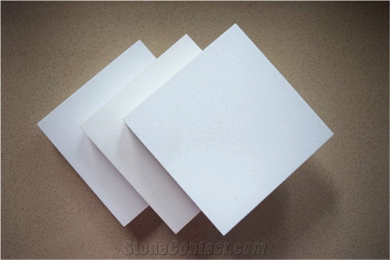 Pure White Artificial Quartz Stone Slab&Tile Of Low Water Absorption But Cheap Pricing Suitable for Worktop Table Top Projects More Durable Than Granite Thickness 2cm or 3cm