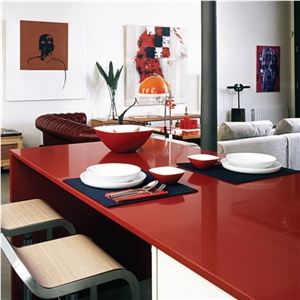 Ruby China Red Quartz Stone Kitchen Countertop 2cm Eased Edge and Customized Sizes