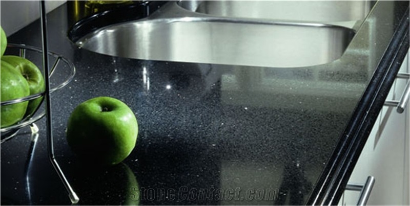 Shining Series Black Quartz Stone Tiles Sustainability in Design for Countertops,An Ideal Material for Kitchen Counter Top Bathroom Vanity Top Easy-To-Clean Resistant to Stains,Heat and Scratches