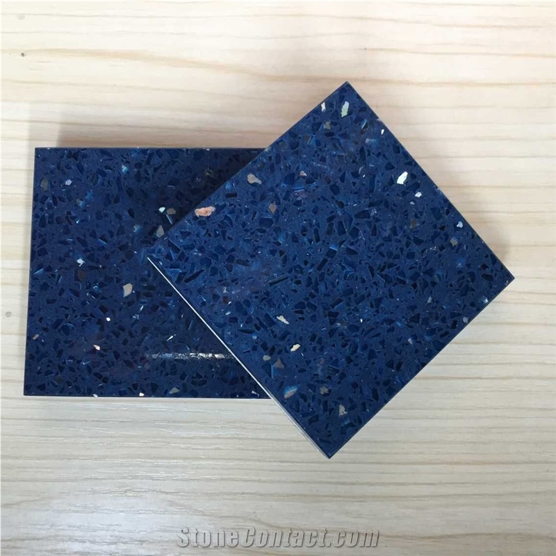 Sparkle Blue Artificial Quartz Stone Slab & Tile Of Low Water Absorption But Cheap Pricing Suitable for Worktop Table Top Projects More Durable Than Granite Thickness 2cm or 3cm