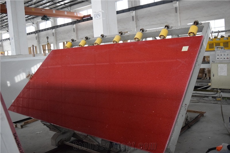 Wholesaler of China Man-made Quartz Stone with ISO/NSF Certificate,Crystal Red Shining Red More Durable Than Granite,No radiation,Environmentally-friendly