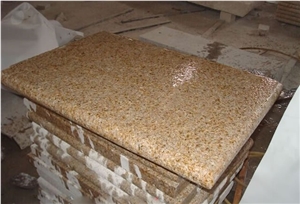 China Desert Gold Yellow Granite G682 Natural Stone Flamed Surface Outdoor Landscape Steps & Staircase, Full Bullnose Edge