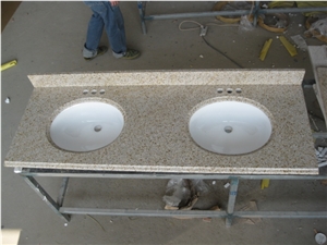 China G682 Granite Golden Peach Granite Two Sinks Bathroom Tops / Vanity Tops