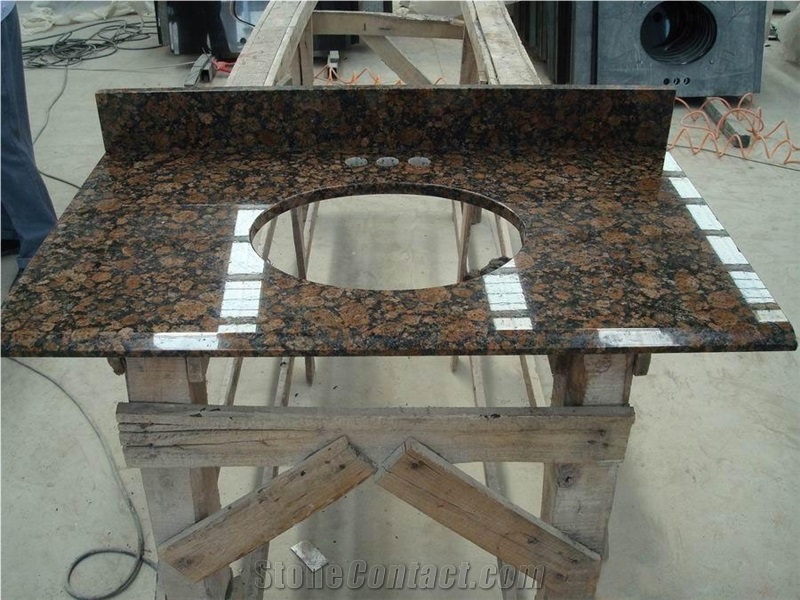 High Polished Single Sink Baltic Brown Granite Bath Top & Vanities