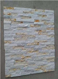 Natural Split Surface White Quartzite Mixed Sunny Beige Marble Culture Stacked Stone Wall Cladding