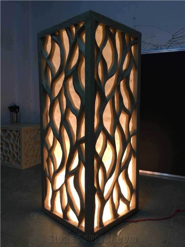 Beige Limestone Flower Hollow Carved Art Light Lamps/Lanterns