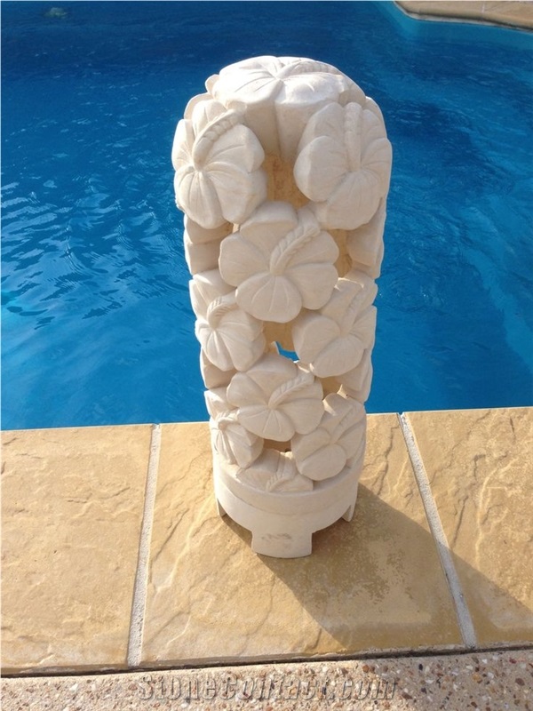 Beige Limestone Light Lamps,Art Flower Sculptured Lanterns,Garden Lamps/Lanterns