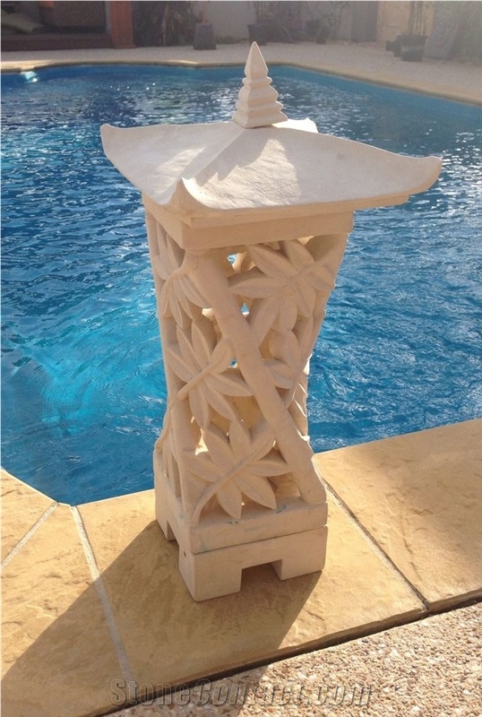 Beige Limestone Light Lamps,Art Flower Sculptured Lanterns,Garden Lamps/Lanterns