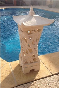 Beige Limestone Light Lamps,Art Flower Sculptured Lanterns,Garden Lamps/Lanterns