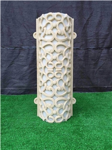 Beige Limestone Light Lamps,Art Flower Sculptured Lanterns,Garden Lamps/Lanterns