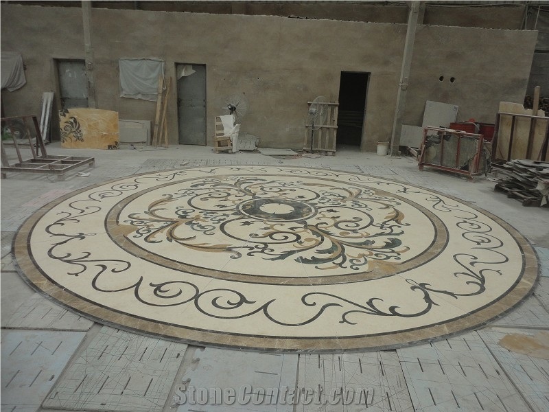 Beige Cream Marble Water Jet Medallion Flooring