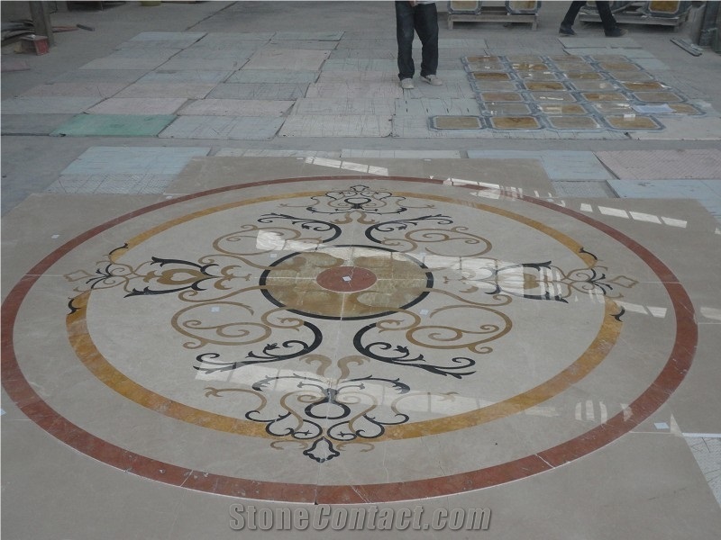 Beige Cream Marble Water Jet Medallion Flooring