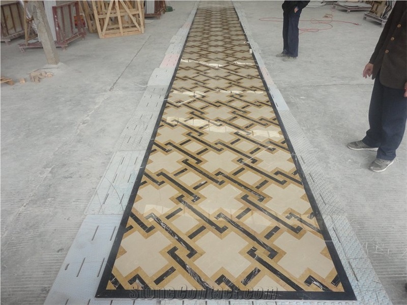 Square&Rough Multicolor Marble Waterjet Medallion
