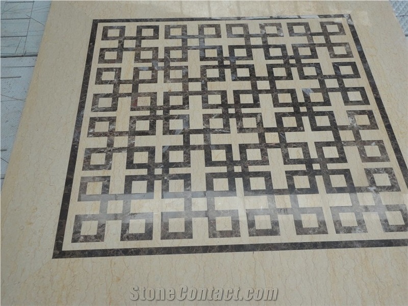 Square&Rough Multicolor Marble Waterjet Medallion