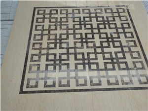 Square&Rough Multicolor Marble Waterjet Medallion