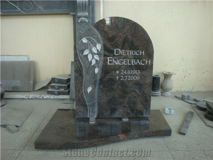 Leaf Engraved Stone Granite Monuments, Blue Granite Monument & Tombstone