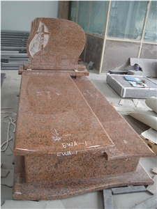 Maple Red Granite Poland Carved Rose Headstone