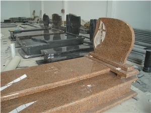Maple Red Granite Poland Carved Rose Headstone