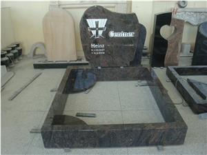 Red Granite Upright Cross Headstones with Kerbs, Brown Granite Headstones
