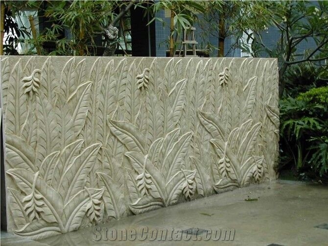China Beige Marble and Sandstone Carving Reliefs Wall Decoration Relief