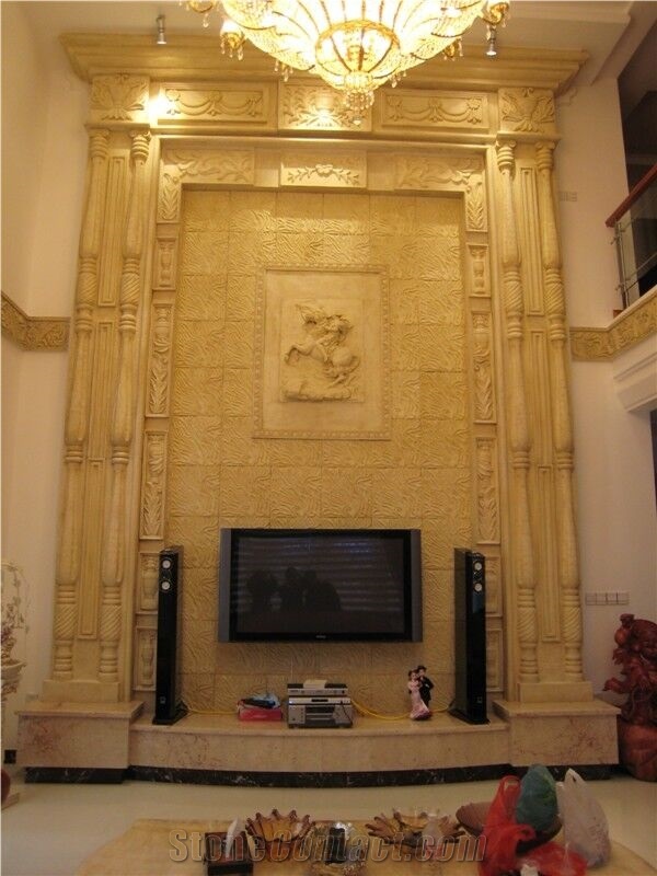 China Beige Marble and Sandstone Carving Reliefs Wall Decoration Relief