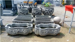 China Blue Limestone Carving Planter Vase Bench Cheap Price External Furniture Planter