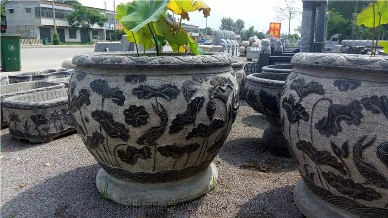 China Blue Limestone Carving Planter Vase Bench Cheap Price External Furniture Planter