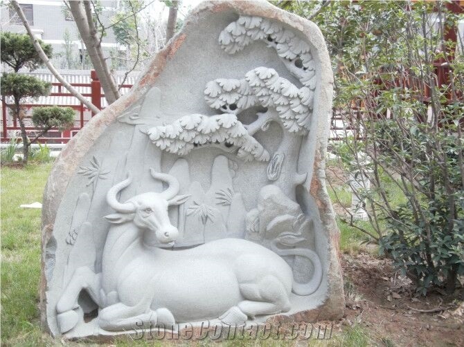 China White Rough Marble Stone Block Relief Hand Carving Animals Handscaping Carving Stones, White Marble Reliefs