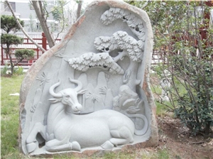 China White Rough Marble Stone Block Relief Hand Carving Animals Handscaping Carving Stones, White Marble Reliefs