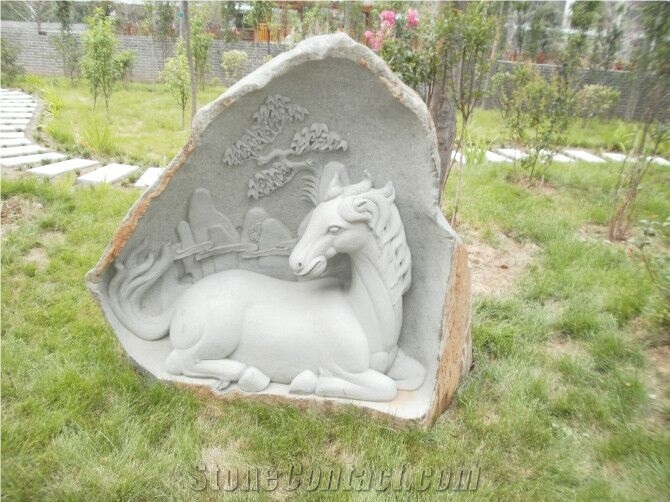 China White Rough Marble Stone Block Relief Hand Carving Animals Handscaping Carving Stones, White Marble Reliefs