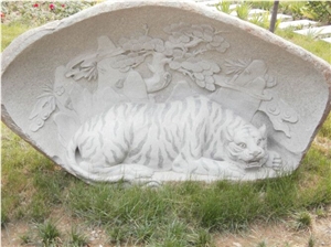 China White Rough Marble Stone Block Relief Hand Carving Animals Handscaping Carving Stones, White Marble Reliefs