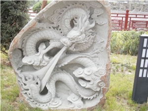 China White Rough Marble Stone Block Relief Hand Carving Animals Handscaping Carving Stones, White Marble Reliefs