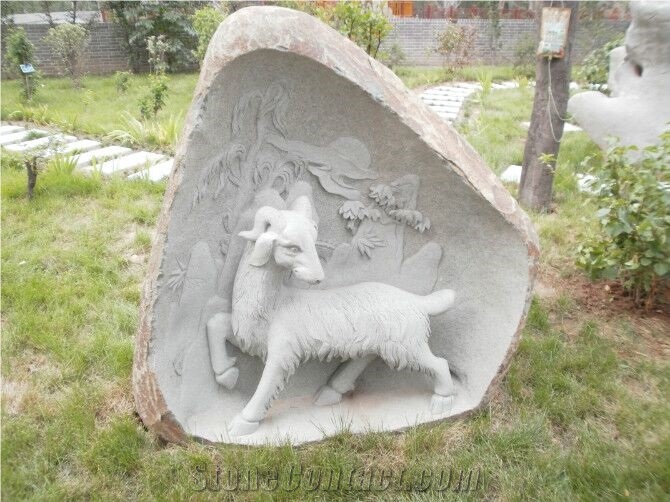 China White Rough Marble Stone Block Relief Hand Carving Animals Handscaping Carving Stones, White Marble Reliefs