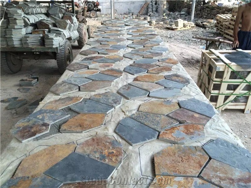 Rusty Slate Flag Stone Net Pasting Paving Patio, Rustic Slate Flagstone