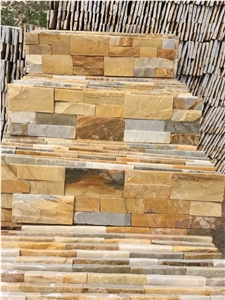 Yellow Slate Cultured Stone Wall Cladding Panel Ledge Stone Stacked Stone Veneer