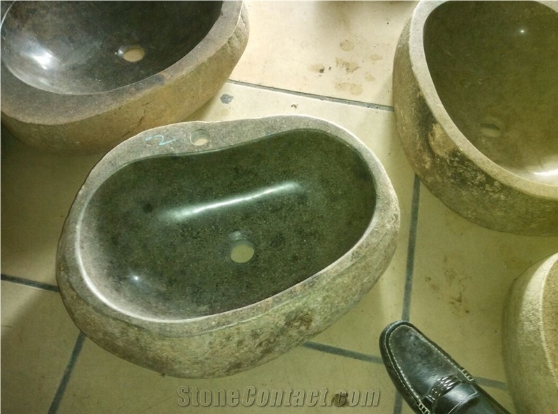 Irregular Outdoor River Stone Sinks,China Brown Pebble Stone Basins