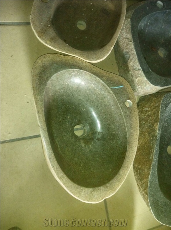 Irregular Outdoor River Stone Sinks,China Brown Pebble Stone Basins
