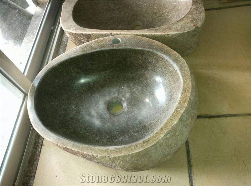 Irregular Outdoor River Stone Sinks,China Brown Pebble Stone Basins