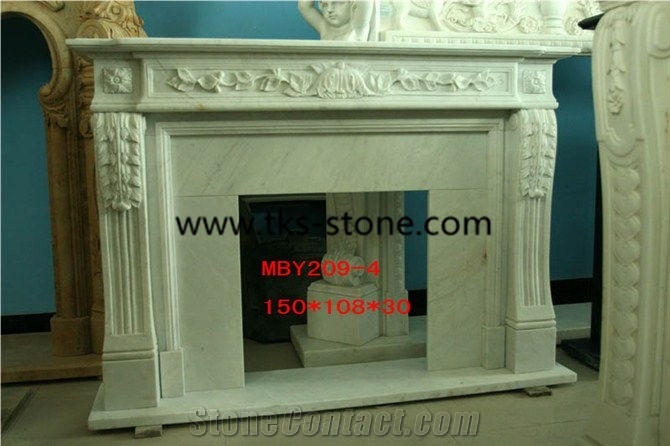 Bianco Statuario Marble Fireplace,Diamante White Marble Fireplace