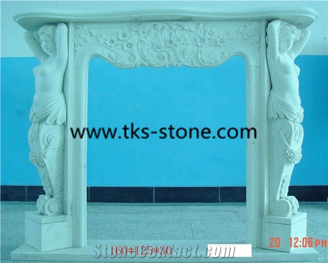 Bianco Statuario Marble Fireplace,Diamante White Marble Fireplace