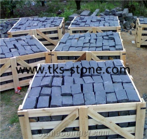 Black Cobble Stone,Basalt Black Cube Stone,Cobble Stone,Six Sides Natural Stone