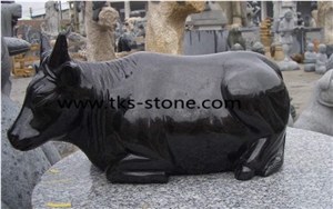 Cattle Sculptures&Statues,Carved Cattle,Black Marble Garden Sculpture,Animal Sculptures, Landscape Sculptures