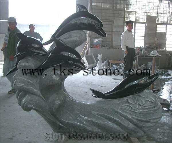 China Black Granite Animal Sculptures/ Dolphin Carving/ Delphinus Delphis Sculpturse/Dolphins Jumping
