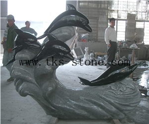 China Black Granite Animal Sculptures/ Dolphin Carving/ Delphinus Delphis Sculpturse/Dolphins Jumping