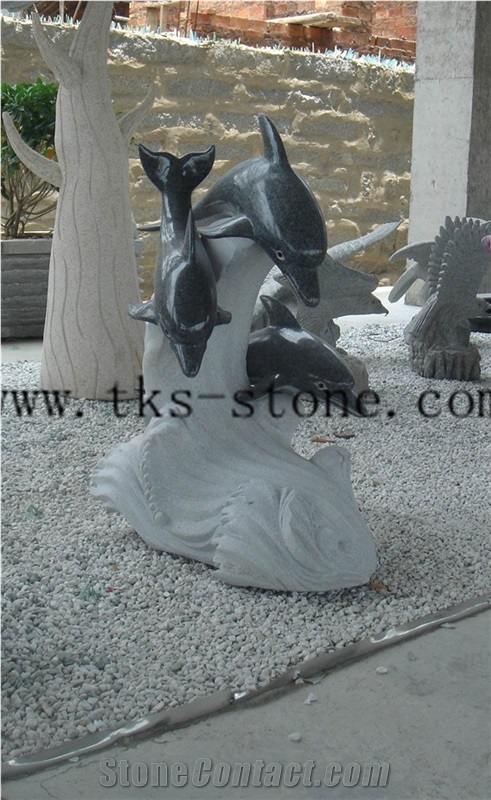 China Black Granite Dolphins Jumping/Animal Sculptures/ Dolphin Carving